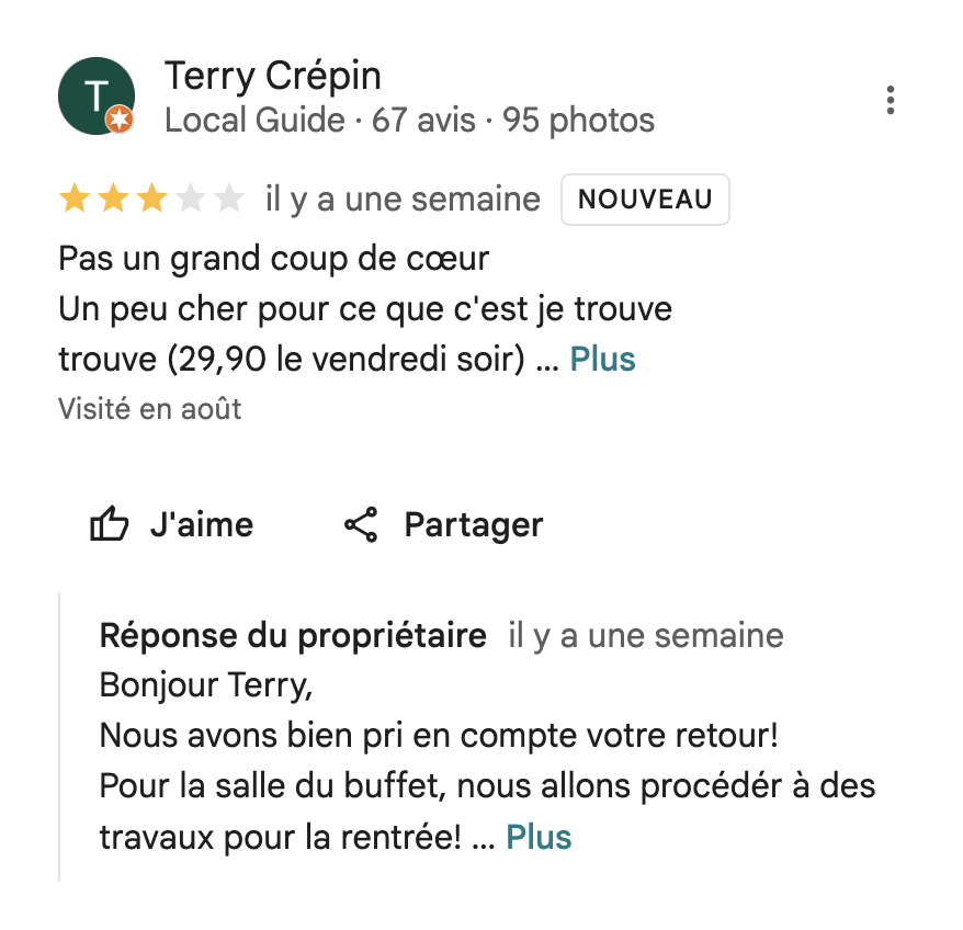 Google review demo showing automated responses